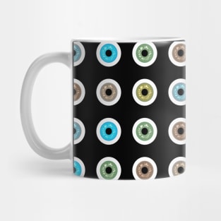 googly eyes pattern on a black background Mug